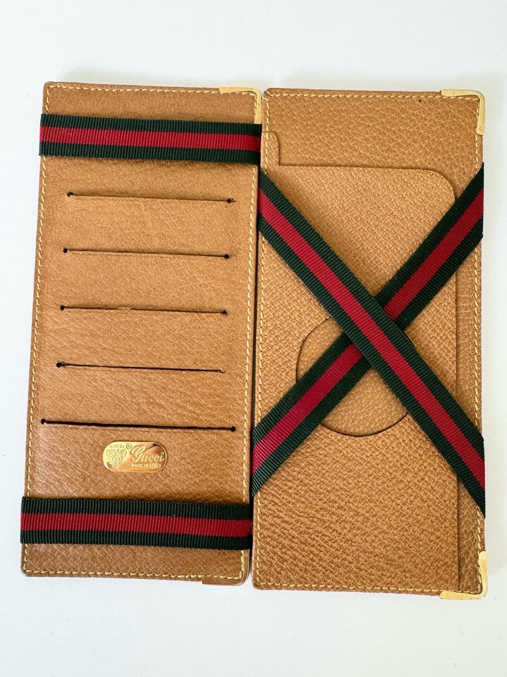 Vintage GUCCI ~ Leather Magic Flip Long Wallet Green Red Stripe Ribbon